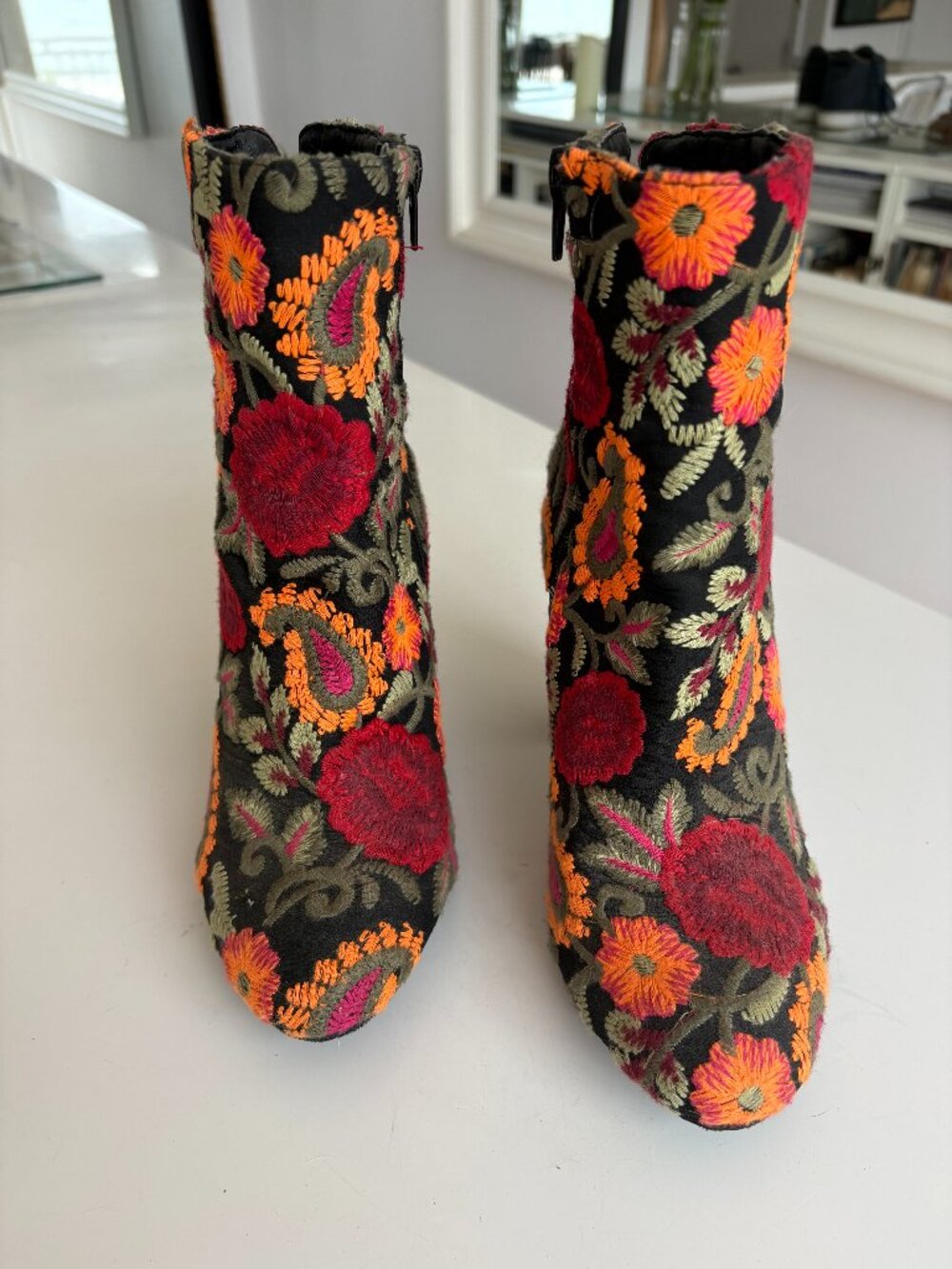 Embroidered Floral Ankle Boots